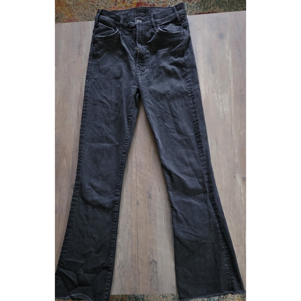 Mother The Hustler Ankle Fray Jeans Size 25 Not Guilty Black Stretch Denim Flare